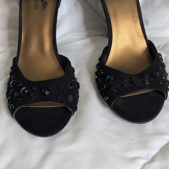 Seychelles size 8 Black Rhinestone Open Toe Heels with Ankle Strap - Picture 12 of 14